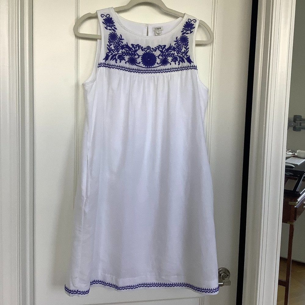 J Crew Embroidered White Linen & Cotton Dress - Small
